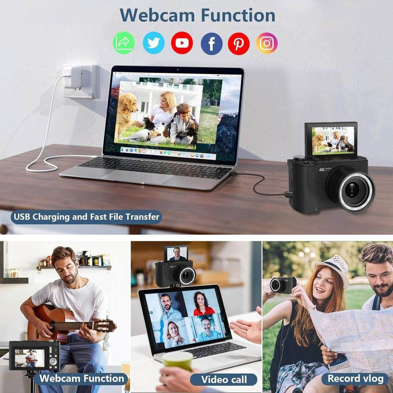 4K Digital Camera for Photography, Y2K Foldable Screen Portable Vlogging Camera with 32GB SD Card, Wrist Strap, Self Timer, Anti-Shake, 16X Digital Zoom, Ideal Gift for Girls, Boys Teenagers, and Beginners, Birthday Christmas Gift