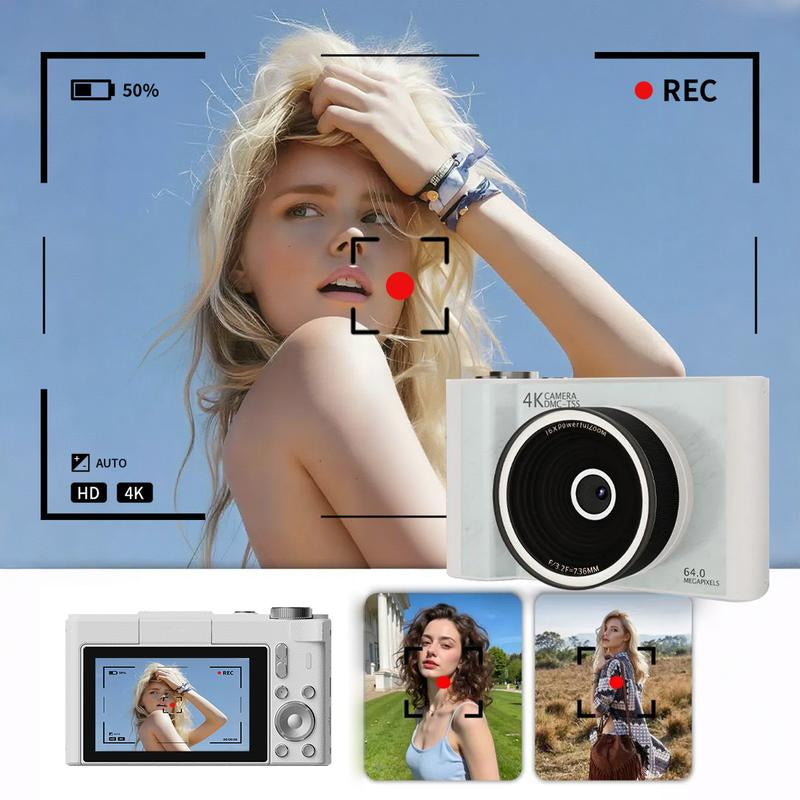 4K Digital Camera for Photography, Y2K Foldable Screen Portable Vlogging Camera with 32GB SD Card, Wrist Strap, Self Timer, Anti-Shake, 16X Digital Zoom, Ideal Gift for Girls, Boys Teenagers, and Beginners, Birthday Christmas Gift