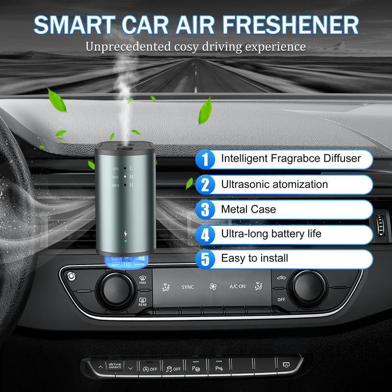 Smart Car Air Freshener with Three Adjustable Concentration Scent Levels, Portable Waterless Car Diffuser Air Freshener Car Aromatherapy Diffuser, 3*10ML Natural Perfume