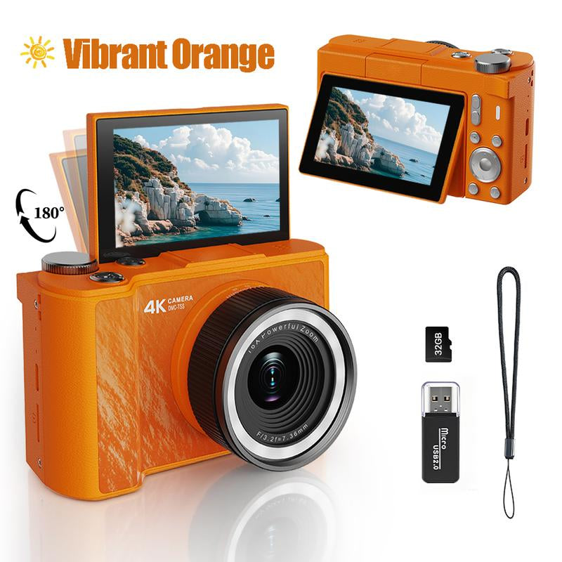 4K Digital Camera for Photography, Y2K Foldable Screen Portable Vlogging Camera with 32GB SD Card, Wrist Strap, Self Timer, Anti-Shake, 16X Digital Zoom, Ideal Gift for Girls, Boys Teenagers, and Beginners, Birthday Christmas Gift
